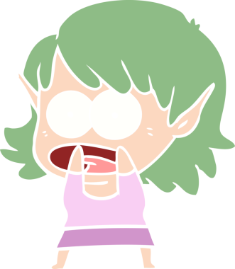 Düz renkli çizgi film bir insan tarafından çizilmiş elf kızı şok etti.