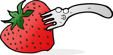 Bir insan tarafından çizilmiş dev çilekli çizgi film çatalı.