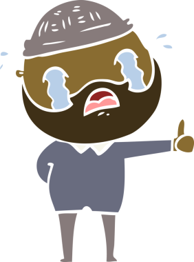 Düz renkli çizgi film sakallı adam bir insan tarafından çizilmiş ağlıyor.