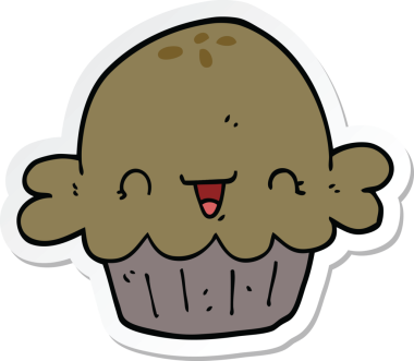 Bir insan tarafından çizilmiş şirin bir karikatür pastasının etiketi.