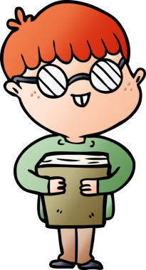 Bir insan tarafından çizilmiş gözlük takan çizgi film çocuğu.