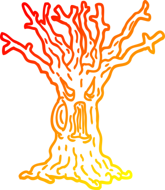 Bir insan tarafından çizilmiş ürkünç bir ağacın sıcak çizgi çizimi.