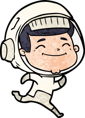 Bir insan tarafından çizilmiş mutlu astronot çizgi filmi.