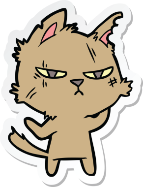 Bir insan tarafından çizilmiş sert bir çizgi film kedisinin çıkartması.