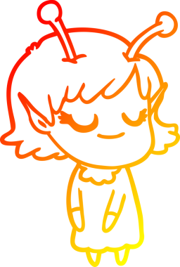 Bir insan tarafından çizilmiş gülümseyen uzaylı kız çizgi filmi.