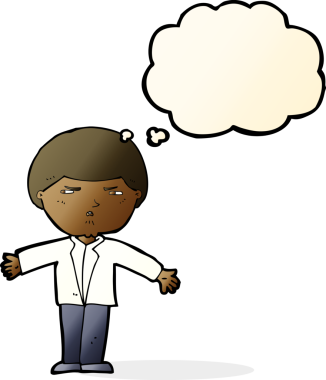 Bir insan tarafından çizilmiş düşünce baloncuğuyla rahatsız edilmiş bir adam.