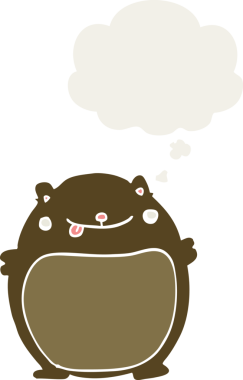 Düşünce baloncuğu olan çizgi film ayısı insan tarafından çizilmiş.