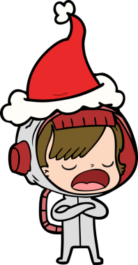 Bir astronot kadının çizdiği el çizimi. Bir insan tarafından çizilmiş Noel Baba şapkası.