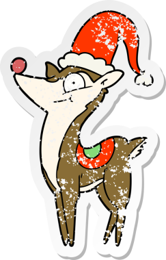 Bir insan tarafından çizilmiş bir karikatür Noel geyiğinin sıkıntılı çıkartması.