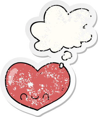 İnsan tarafından çizilmiş yıpranmış bir çıkartma gibi düşünce balonlu çizgi film karakteri.