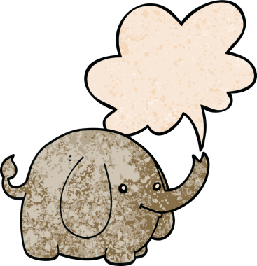 bir insan tarafından çizilmiş eski moda konuşma baloncuklu çizgi film fili.