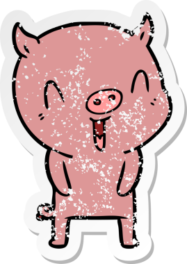 Bir insan tarafından çizilmiş mutlu çizgi film domuzunun sıkıntılı çıkartması.