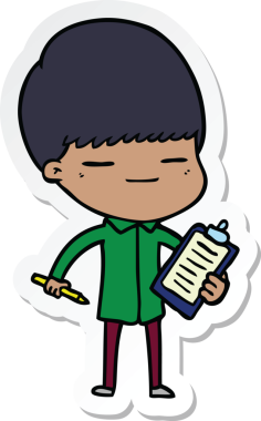 Bir insan tarafından çizilmiş klip tahtası olan kendini beğenmiş bir çocuğun çıkartması.