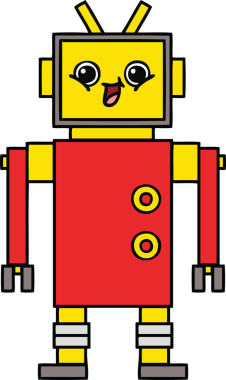 Bir insan tarafından çizilmiş sevimli bir robot karikatürü.
