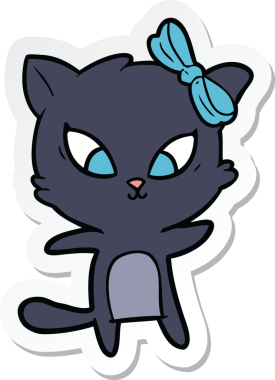 Bir insan tarafından çizilmiş çizgi film kedisinin çıkartması.