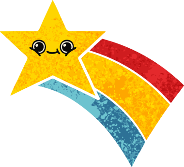 Bir insan tarafından çizilmiş gökkuşağı yıldızının retro çizim tarzı karikatürü