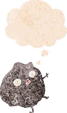 Düşünce baloncuğuyla düşen karikatür bir insan tarafından çizilmiş dertli retro stil.