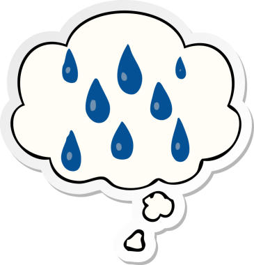 Düşünce baloncuklu yağmur damlaları insan tarafından çizilmiş bir çıkartma.