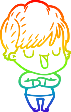 Gökkuşağı gradyan çizgi çizimi bir insan tarafından çizilmiş bir karikatür kadın