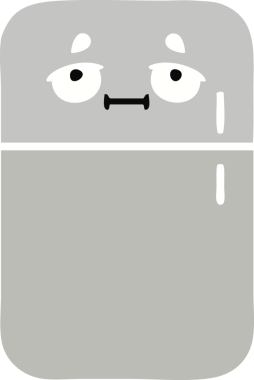 Bir insan tarafından çizilmiş bir buzdolabının düz renkli retro karikatürü