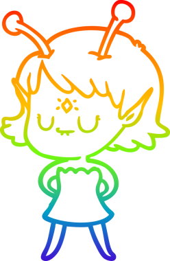 Gökkuşağı gradyan çizgisi bir insan tarafından çizilmiş uzaylı bir kızın çizimi