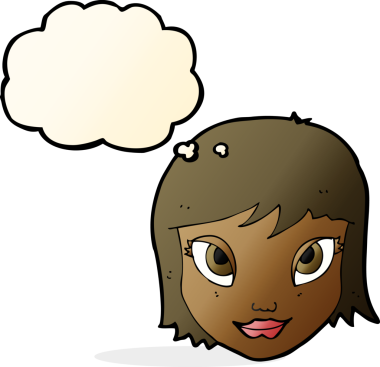 Bir insan tarafından çizilmiş düşünce baloncuklu kadın yüzü.