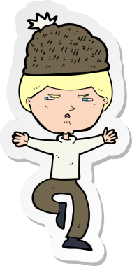 Bir insan tarafından çizilmiş kış şapkası takan bir karikatür adamın çıkartması.