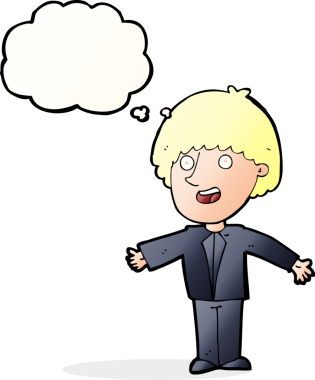 Bir insan tarafından çizilmiş düşünce balonlu mutlu adam çizgi filmi.