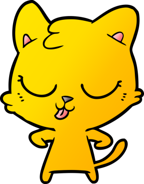 Bir insan tarafından çizilmiş mutlu çizgi film kedisi.