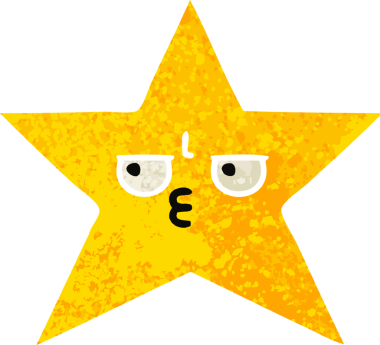 Bir insan tarafından çizilmiş altın yıldızın retro çizim tarzı karikatürü.