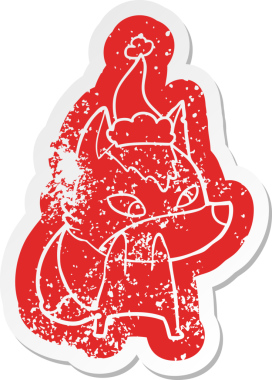 Utangaç çizgi film. Bir insan tarafından çizilmiş Noel Baba şapkası takan bir kurdun sıkıntılı çıkartması.