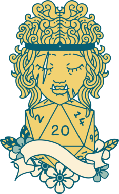 Retro Dövme Biçimi Yarı Ork Barbar Karakteri Bir insan tarafından çizilmiş 20 zar ile