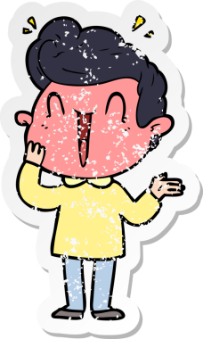 Bir insan tarafından çizilmiş heyecanlı bir karikatür çıkartması.