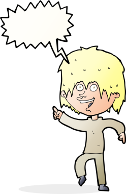 Bir insan tarafından çizilmiş konuşma balonu olan mutlu bir çocuk.