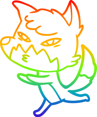 gökkuşağı gradyanı çizimi bir insan tarafından çizilmiş akıllı bir tilki çizgi filmi