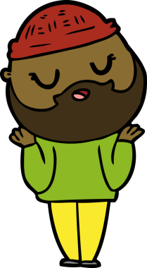 Bir insan tarafından çizilmiş sakallı sevimli bir çizgi film adamı.