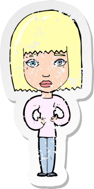 Bir insan tarafından çizilmiş kendini gösteren karikatür bir kadının gerilimli çıkartması.