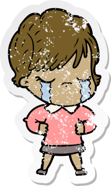 Bir insan tarafından çizilmiş ağlayan karikatürlü bir kadının sıkıntılı çıkartması.