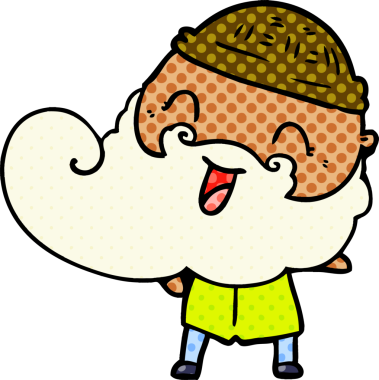 Bir insan tarafından çizilmiş sakallı ve kış şapkalı mutlu bir adam.