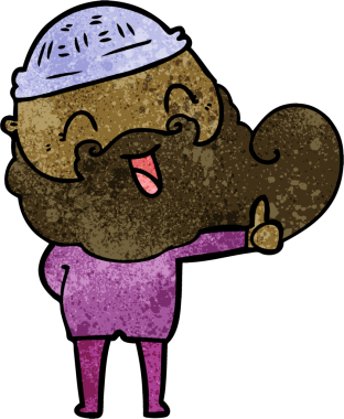 Bir insan tarafından çizilmiş mutlu sakallı adam.