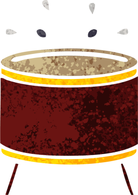 Bir insan tarafından çizilmiş davulun retro çizim tarzı karikatürü