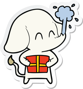 Bir insan tarafından çizilmiş su püskürten şirin bir filin çıkartması.