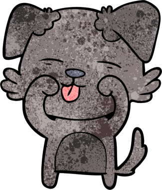 Bir insan tarafından çizilmiş gözleri ovalayan çizgi film köpeği.