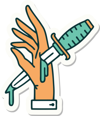 Bir insan tarafından çizilmiş eline geleneksel bir hançer stili dövme çıkartması.