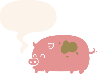 Bir insan tarafından çizilmiş eski moda konuşma baloncuklu şirin domuz.