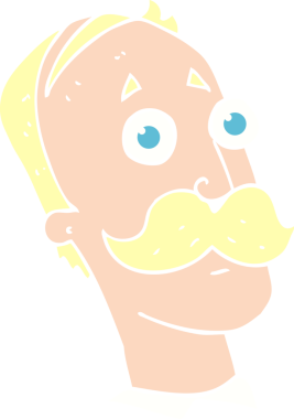 Bir insan tarafından çizilmiş bıyıklı bir adamın düz renk çizimi