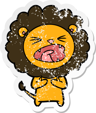 Bir insan tarafından çizilmiş karikatür aslanının sıkıntılı çıkartması.