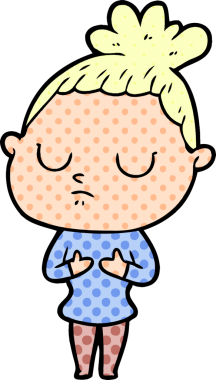 Bir insan tarafından çizilmiş sakin bir kadın çizgi filmi.