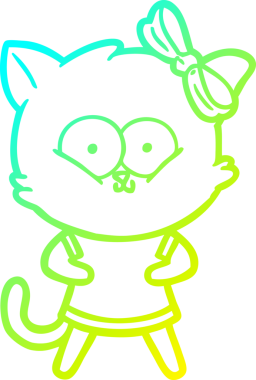 Bir insan tarafından çizilen çizgi film kedisinin soğuk gradyan çizgisi.