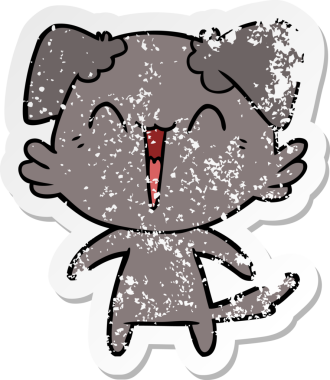 Bir insan tarafından çizilmiş mutlu küçük bir köpek çizgi filminin sıkıntılı çıkartması.